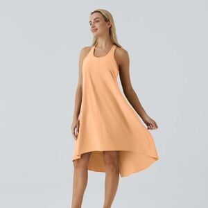 Halara Breezeful Backless Racerback High Low Flowy Midi Dress in Peach Sz Medium